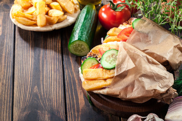 Gyros souvlaki wrapped in a pita bread