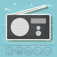 radio and picnic related icons over blue background, colorful design. vector illustration