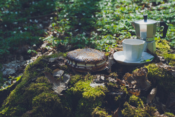 coffee and cake in the forest