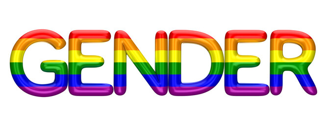 Gender word made from shiny LBGT gay pride rainbow letters. 3D Rendering