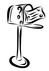 Open mailbox with mail, black