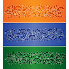 Ornate floral decorative elements borders in Russian hohloma style.