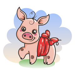 Cute cartoon baby pig in a cool rainbow glasses