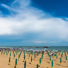 Fototapeta premium The beach and the pier of Lignano Pineta