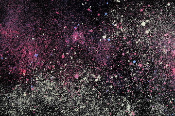 Colorful powder, isolated on black background, texture with clipping path
