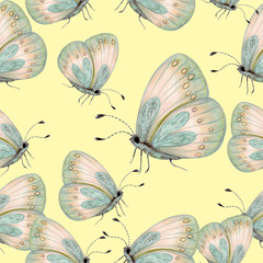 Seamless pattern of hand drawn butterflies