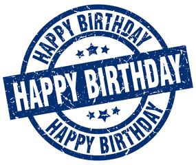 happy birthday blue round grunge stamp