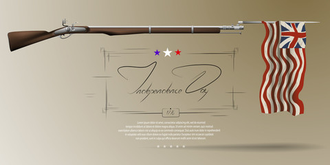 The US independence day. Background on independence day. The 4th of July. Background with a musket. A musket with a bayonet. Lettering-independence day.