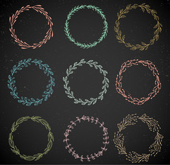 Set of Handdrawn floral wreaths and laurels.