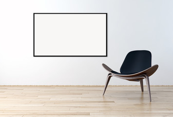 Modern bright interiors apartment with mockup poster frame 3D rendering illustration