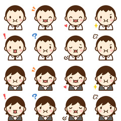 Isolated set of fat young man & woman avatar expressions	