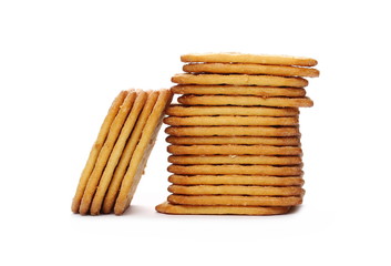 Salty crackers with sesame isolated on white background, top view