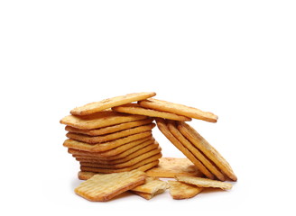 Salty crackers with sesame isolated on white background, top view
