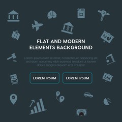 business, transports, industry, location fill vector icons and elements background concept on dark background.Multipurpose use on websites, presentations, brochures and more