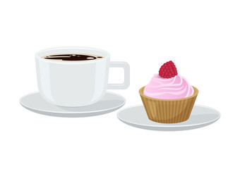 Coffee and Cupcake with Cream Vector Illustration