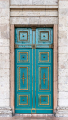 Blue door townhouse entrance