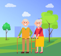 Grandparents Together on Walk at Park in Summer