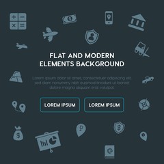 business, transports, industry, location fill vector icons and elements background concept on dark background.Multipurpose use on websites, presentations, brochures and more