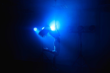 Pretty woman dancing in a pole dance studio