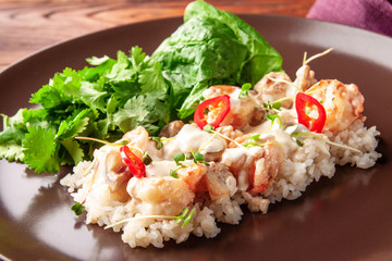 Rice with shrimps, parsley and spinach