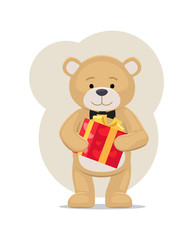 Teddy Toy with Black bow Holds Present Box in Paws
