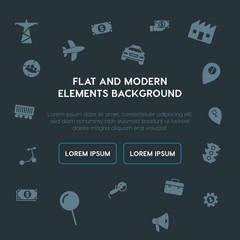 business, transports, industry, location fill vector icons and elements background concept on dark background.Multipurpose use on websites, presentations, brochures and more