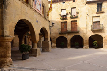 Fototapeta na wymiar Esglesia square in Horta de Sant Joan,Terra Alta, Tarragona province, Catalonia,Spain