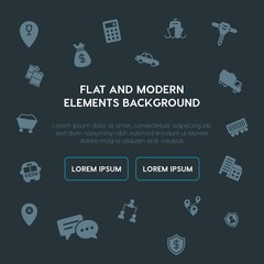 business, transports, industry, location fill vector icons and elements background concept on dark background.Multipurpose use on websites, presentations, brochures and more