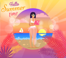 Hello Summer Time Poster, Vector Illustration