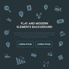 business, transports, industry, location fill vector icons and elements background concept on dark background.Multipurpose use on websites, presentations, brochures and more