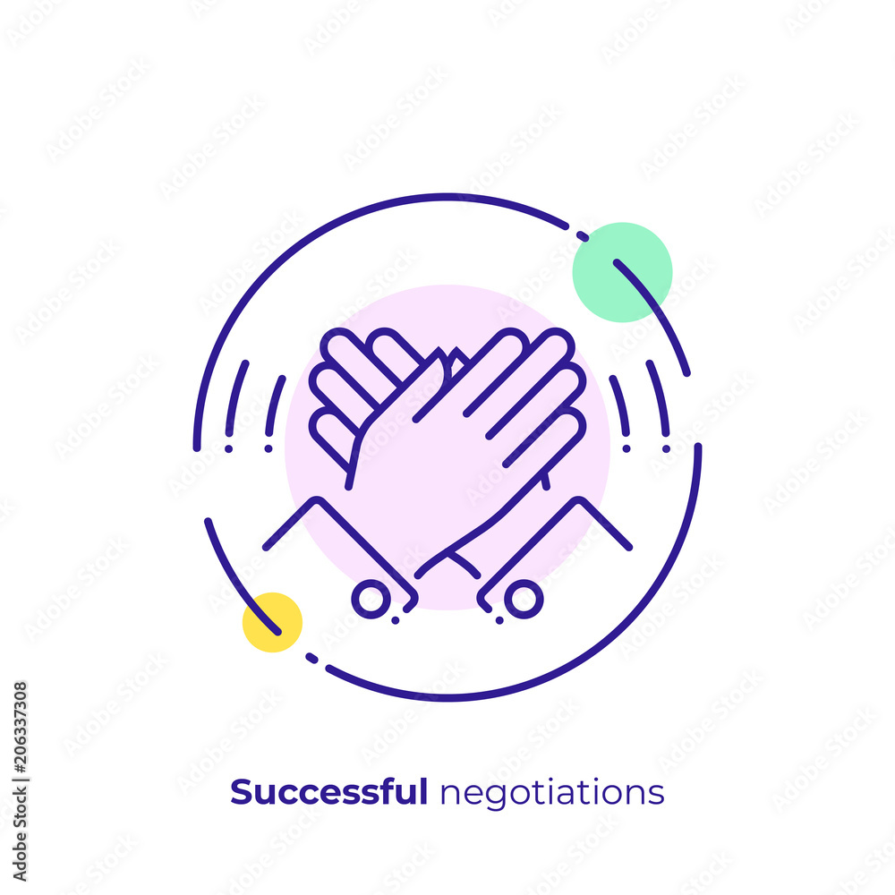 Fototapete line art high five. Rised hands slap. Team building. Scalable vector icon in modern lineart style. outline elements vector illustration.