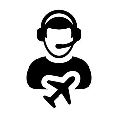 Customer service icon vector male person profile symbol for travel and holidays support helpline in glyph pictogram illustration