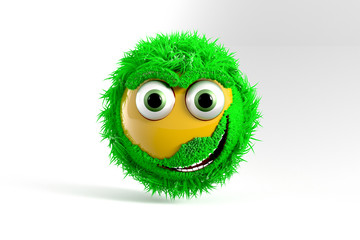 3D Illustration, Yellow Emoji with green Hair