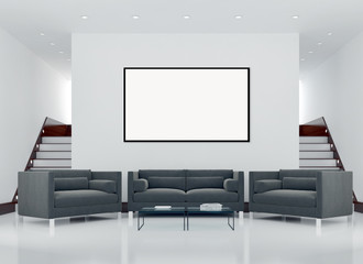 Fototapeta premium Modern bright interiors apartment with mockup poster frame 3D rendering illustration