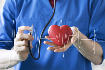 Doctor pushing button heart pulse healthcare on virtual internet panel medicine - 206339712