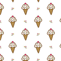 Ice cream in waffle cone.