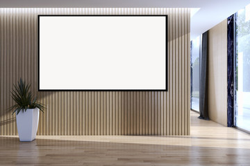 Modern bright interiors apartment with mockup poster frame 3D rendering illustration