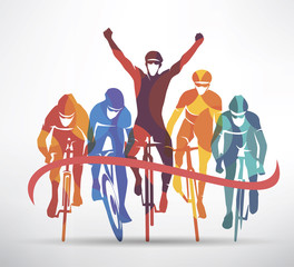 Obraz premium cycling race stylized background, cyclist vector silhouettes