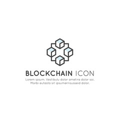 Vector Icon Style Illustration of Blockchain Cryptocurrency Exchange, Buying and Selling, Continuously Growing List of Records Concept. Minimalistic Outline Logo