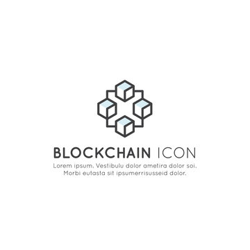 Vector Icon Style Illustration of Blockchain Cryptocurrency Exchange, Buying and Selling, Continuously Growing List of Records Concept. Minimalistic Outline Logo