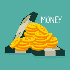 coins and bills dollars money vector illustration design