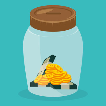 jar with coins and bills dollars money vector illustration design