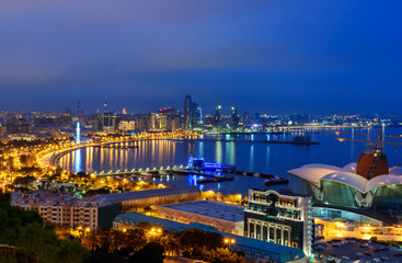 Night view of the city and Baku boulevard. Baku. Azerbaijan