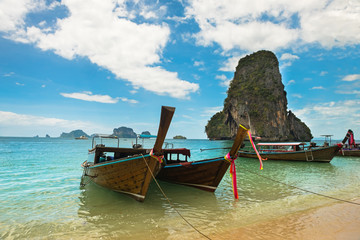 Long tail boat tropical beach, Krabi, Thailand