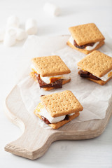 homemade marshmallow s'mores with chocolate on crackers