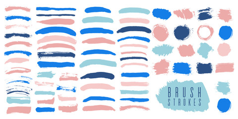 Set vector of brush strokes to insert text. Grunge elements of design. Drawing illustration. Pastel color in white background.