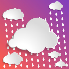 abstract white paper clouds with rain drops on a deep colorful modern gradient sunset background