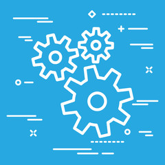 Flat Line design graphic image concept of white gears icon on a