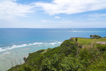 Fototapeta na wymiar Cape Chinen with beautiful blue sky and ocean, Okinawa, Japna.