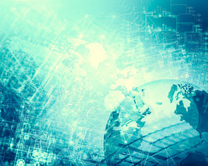 Obraz premium Best Internet Concept of global business. Globe, glowing lines on technological background. Wi-Fi, rays, symbols Internet, 3D illustration